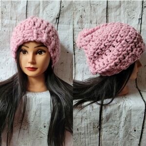 Crochet Light Pink Pixie Chunky Beanie Hat